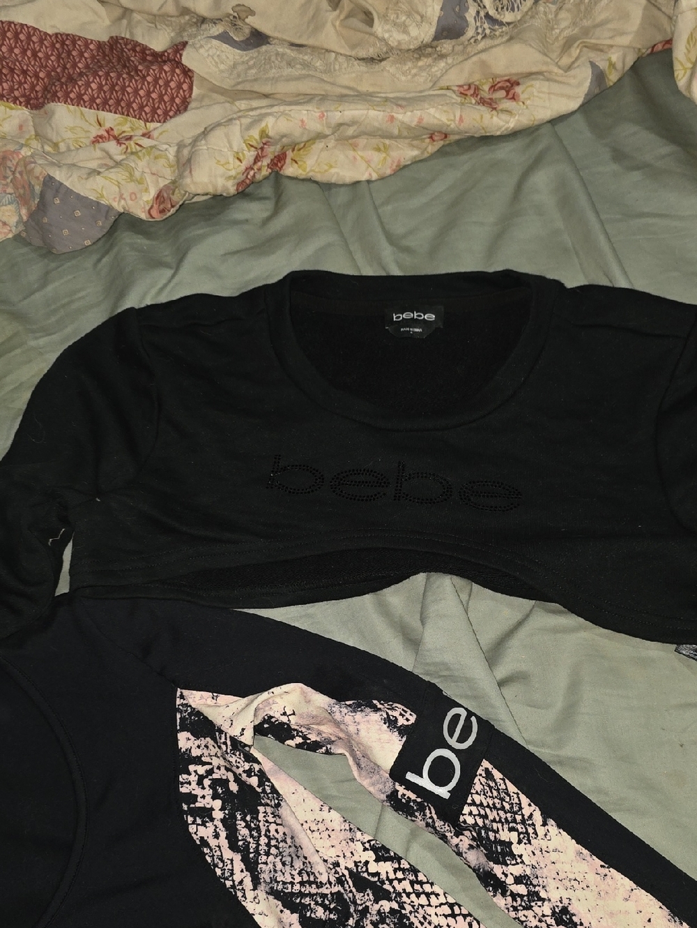 bebe Black and Light Pink Snake-Print Long Sleeve Top & Crop Top - Picture 11 of 11
